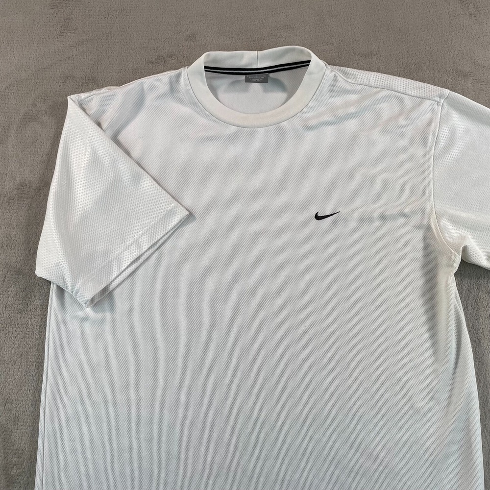 Vintage Nike Jersey T Shirt Men Large White Performance Swoosh Logo Golf Gym Run